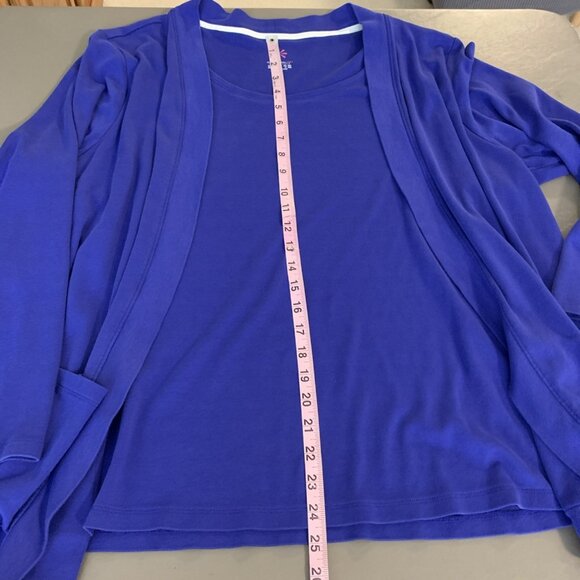 Isaac Mizrahi Live Womens 2X Open Front Cardigan Built In Cami Tank Cotton Blue - Picture 8 of 11